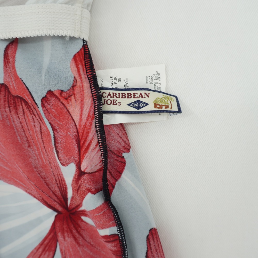 Caribbean Joe Red Tropical Floral Tankini Swim Top Asymmetrical Wrap Size 8 - Picture 7 of 8